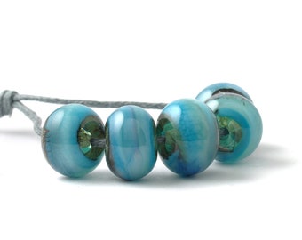 Lampwork Beads Handmade in Turquoise Blue Glass