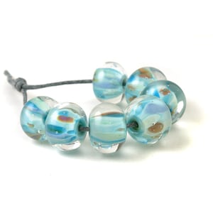 Sky Blue Gold Lampwork Glass Beads Handmade SRA