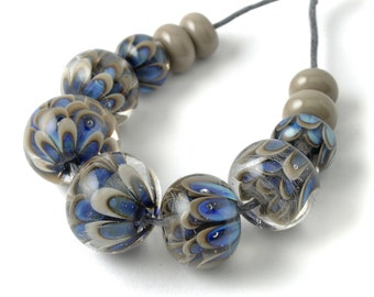 Dark Blue Grey Lampwork Petal Beads for Jewellery