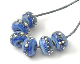 Small Silver Blue Lampwork Glass Beads