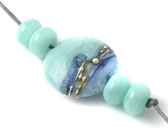 Lampwork Glass Beads, Medium Aqua Silvered Sea Set