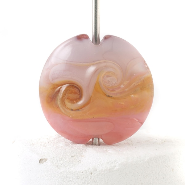 Lampwork Glass Focal Bead in Sunset Pink and Amber