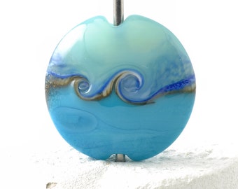 Turquoise Wave Handmade Lampwork Glass Focal Bead for Jewellery Making UK SRA