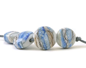 Marbled Blue Lampwork Glass Bead Set | Handmade Pressed Artisan Glass UK