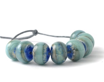 Aqua Blue Lampwork Glass Beads Handmade for Jewellery Making