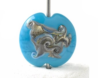 Turquoise Scroll Lampwork Glass Focal Bead