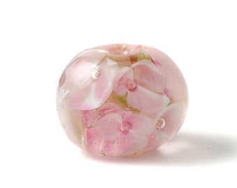 Handmade Large Pink Flower Bead | Artisan Lampwork Glass