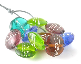 Silver Decorated Lampwork Pendant Beads | Handmade Glass Large Lentil Beads