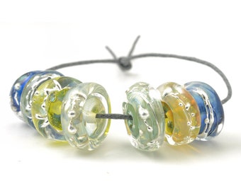 Chunky Silvered Disc Lampwork Glass Beads Handmade