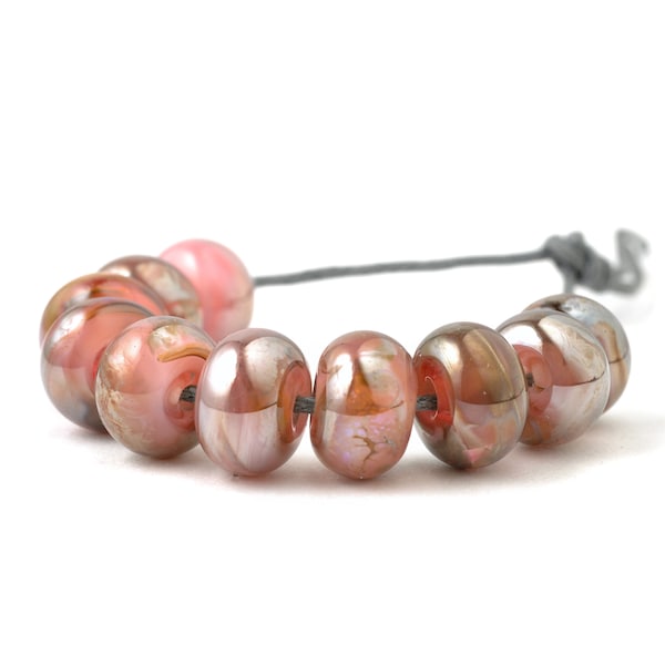 Small Bronzed Pink Lampwork Glass Beads for Jewellery