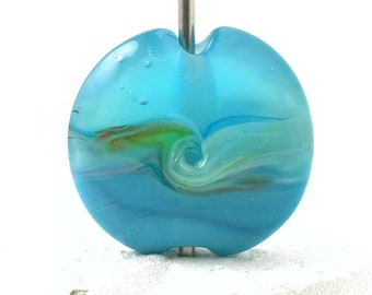 Turquoise Wave Lampwork Glass Focal Bead for Jewellery Making SRA