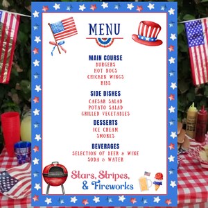 4th of July Party Menu Editable Template Printable Fourth of July Menu Template 4th Of July BBQ Lunch Dinner Picnic Party Family Reunion