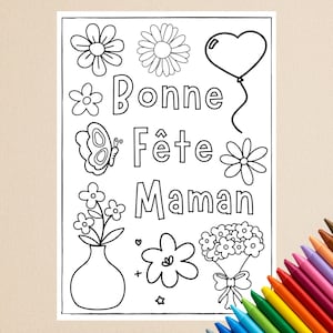 Bonne Fête Maman Carte Je T'aime Karta francuska na Dzień Matki do druku Składana Natychmiastowe pobieranie Kolorowanka Kolorowanka Fête Des Mères PDF