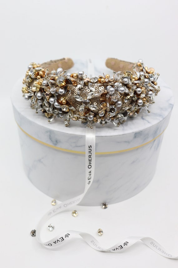 NIB swarovski crystal wrapped gold headband Golden Rita, Gorgeous Swarovski Crystal gold headband  main image 4