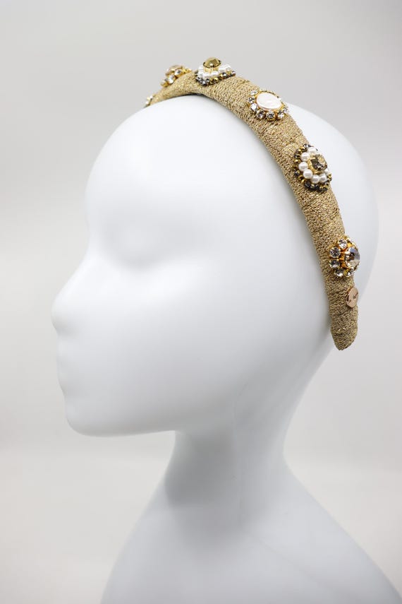 Golden Crystal & Pearl Headband: Italian Couture Wedding  display picture 2