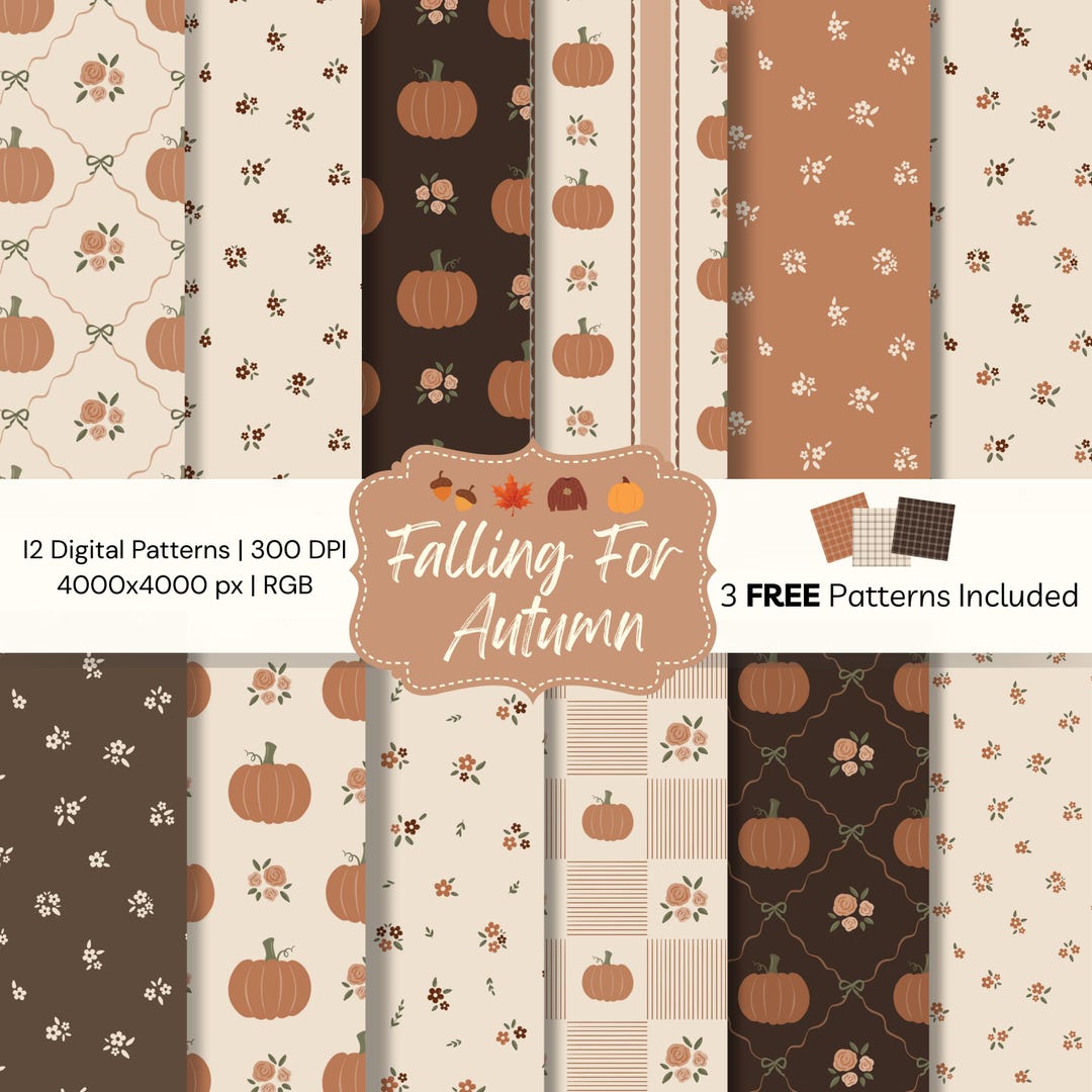 Fall Floral Cozy Autumn Digital Seamless Pattern Neutral Brown Beige ...