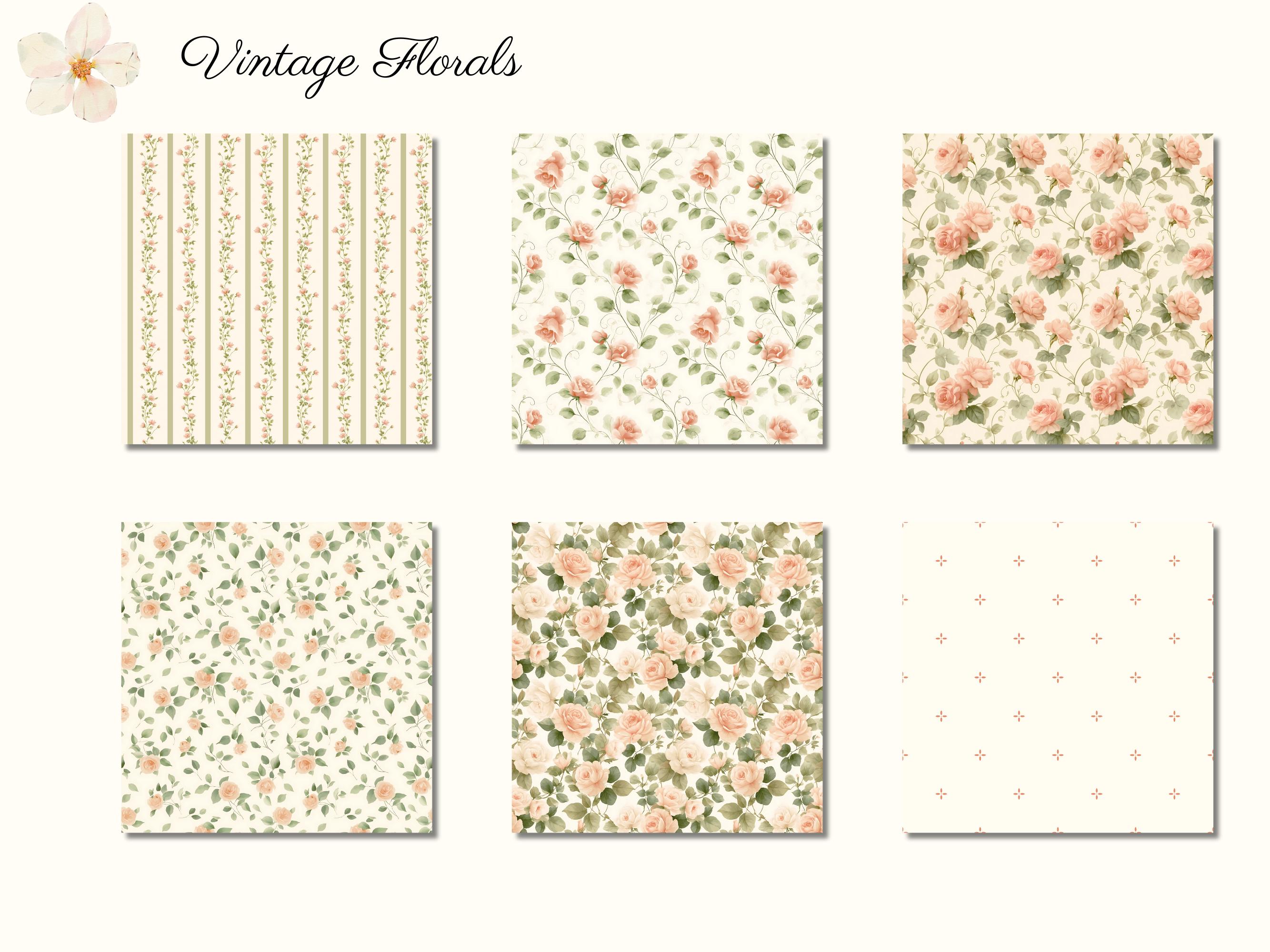 Vintage Watercolor Peach Roses Floral Digital Seamless Pattern Junk ...
