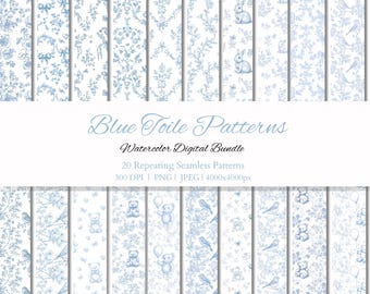 Blue Toile Seamless Pattern Blue Toile Background Nursery Pattern