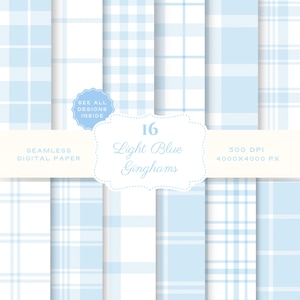 Blue and White Plaid Digital Paper Light Blue Background Junk Journal Gingham Patterns Scrapbook Paper Pack Boy Baby Shower Invite