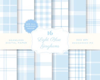 Blue and White Plaid Digital Paper Light Blue Background Junk Journal Gingham Patterns Scrapbook Paper Pack Boy Baby Shower Invite