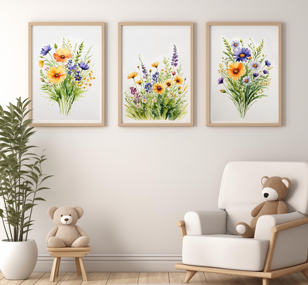Wildflower Watercolor Print Set – Botanical Meadow Art (digital ...