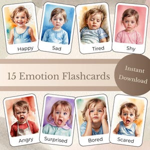 15 Emotion Flashcards for Kids - Feelings Cards for Preschool, Homeschool & Autism - Emotional Learning for Children - Digital Download