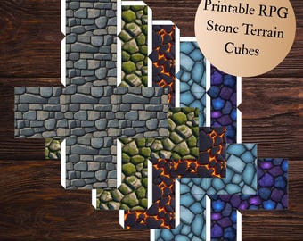 Printable Fantasy Stone Cube Set – 5x Buildable RPG Dungeon Terrain Block –  Papercraft DIY