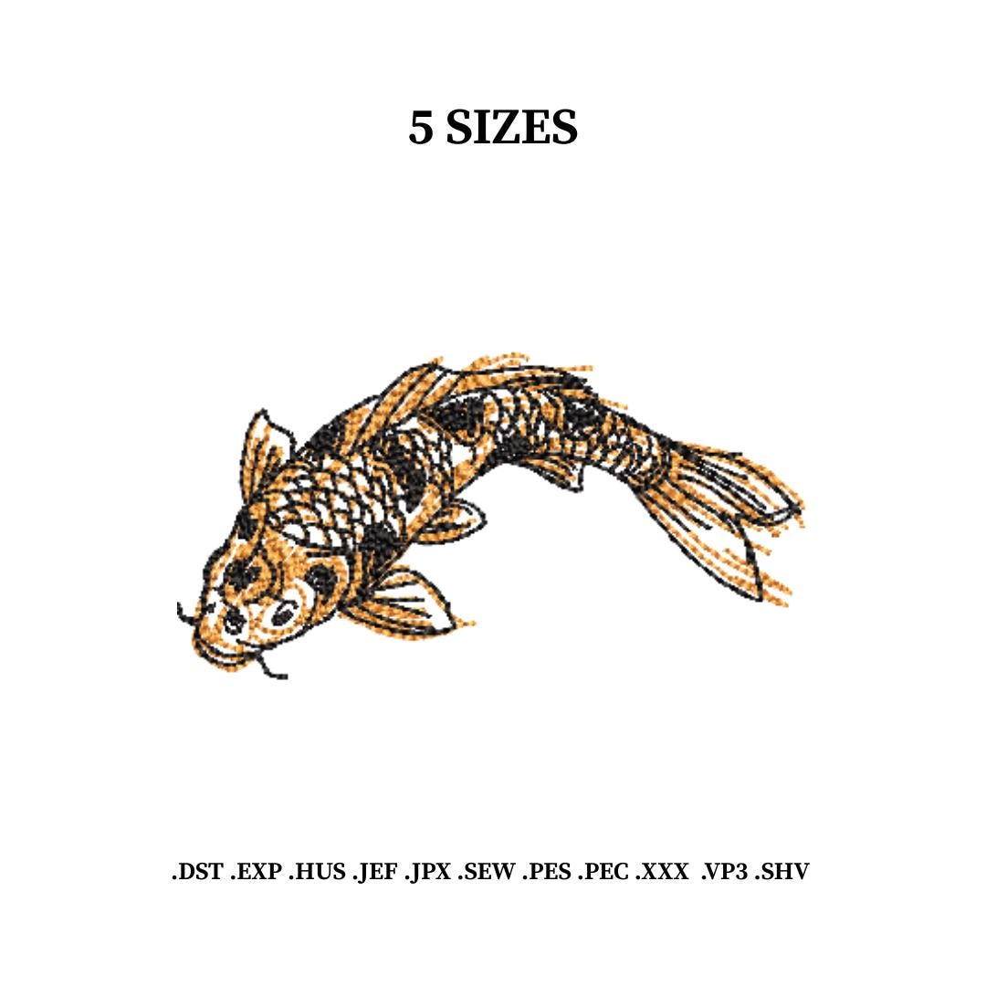 Artistic Scribble Koi Embroidery Design | Japanese Fish Sketch Pattern ...
