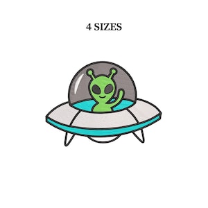 Diseño de bordado de OVNI alienígena volador adorable / Patrón espacial de otro mundo / Puntadas de nave espacial alienígena caprichosas / Descarga instantánea
