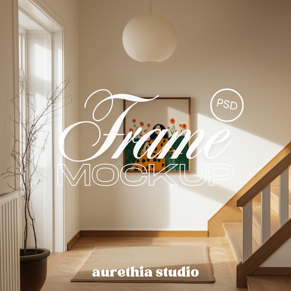 Square Frame Mockup, 1x1 Square Poster Mockup, Photoshop Template for Art and Printables,  PSD Wood Frame Mockup, Home Interior Frame Mockup