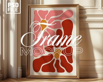 DIN A Vertical Gold Frame Mockup, Frame Leaning on Wall, Frame PSD for Prints and Artwork, Scandinavian Interior Frame Mockup, Poster Mockup