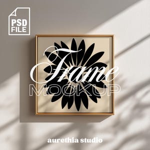 Mockup för fyrkantig ram, mockup för guldram 1:1, mockup för guldram PSD, mockupmall för fyrkantig ram, mockup för Photoshop för konst och tryck