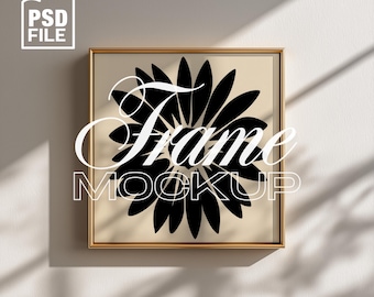Mockup för fyrkantig ram, mockup för guldram 1:1, mockup för guldram PSD, mockupmall för fyrkantig ram, mockup för Photoshop för konst och tryck