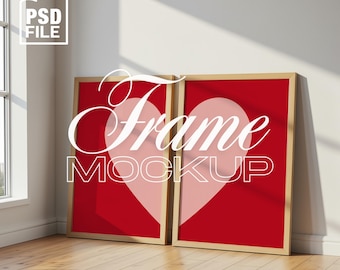 2 Frames Mockup, 2:3 Ratio Frame Mockup, 2 Wood Frames PSD Template, Interior Poster Mockup PSD, Wall Art Display, Simple 2 Frames Mockup