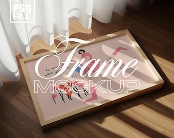 DIN A Landscape Wood Frame Mockup, Horizontal Frame Mockup PSD Template for Art and Prints, Digital Frame Mockup Template, Frame Art Display