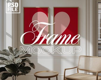 2 Frames Mockup, 2:3 Wooden Frames Mockup Duo, Frame Mockup Home Interior, Frame PSD Template for Prints and Artwork Display, Poster Mockup