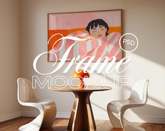 Horizontaler Rahmen Mockup, DIN A Holzrahmen PSD für Drucke und Kunstwerke, Landschaftsrahmen Mockup, Innenszenenrahmen Mockup für Photoshop