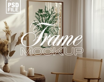 Vertical Frame Mockup PSD Interior Mockup Scene, Photoshop Mockup, Poster Mockup, Picture Frame Mockup, Wooden Frame Mockup in Home Interior