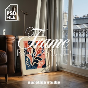 Square Frame Mockup, 1:1 Frame Mockup, Realistic Square Poster Template, Thin Wooden PSD Frame Photoshop Mockup, Home Interior Frame Mockup