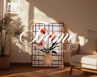 Frame Mockup Living Room, DIN A Ratio, Boho Style Poster Mockup, Interior Frame Mockup, PSD Frame Mockup Template for Art and Prints Display