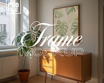 Vertical PSD Frame Mockup, Artwork Wooden Frame Mockup, Home Interior Frame Mockup, 4x5 Ratio Frame Mockup, Digital Print and Poster Mockup