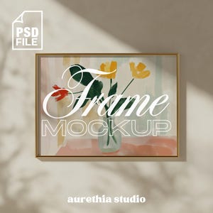 DIN A Horizontal Frame Mockup, Gold Frame PSD for Prints & Artwork, Landscape Minimal Frame Mockup, Digital Frame Mockup Template Photoshop