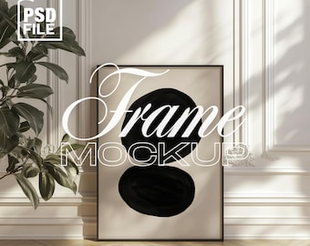 DIN A Vertical Frame Mockup, Frame Leaning on Wall Template for Photoshop, Thin Black Frame PSD for Prints and Artwork, Scandinavian Mockup