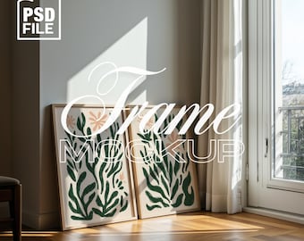 2 Frames Mockup, DIN A Ratio Frame Mockup, 2 Wood Frames PSD Template, Vertical Frame Mockup, Set of 2 Frames Mockup Home Interior