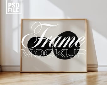 DIN A Horizontal Frame Mockup, Wood Frame PSD for Prints and Artwork, Frame Leaning on Wall Template for Photoshop, Digital Frame Mockup