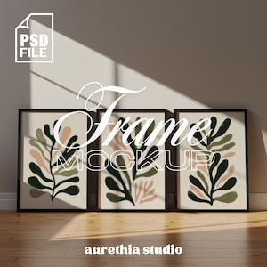 Set of 3 Frame Mockup, Three Multiple Gallery Set 3 Bundle, Black Frames Mockup, Minimal A4 Boho Black Vertical PSD Poster DIN Photoshop A3