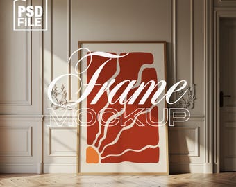 DIN A Vertical Frame Mockup, Frame Leaning on Wall Template, Wood Frame PSD for Prints and Artwork, Scandinavian Interior Frame Mockup
