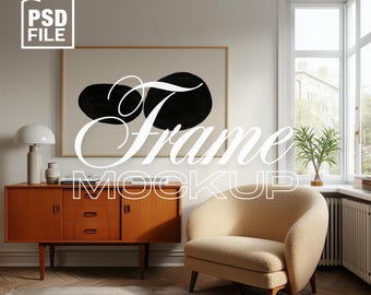DIN A Horizontal Frame Mockup, Landscape Frame Mockup PSD Template for Art and Prints, Poster Mockup Template, Frame Mockup Home Interior