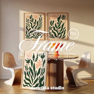 Set of 3 Frame Mockup, Three Multiple Gallery Set 3 Bundle, Wooden Frames Mockup, Modern Interior Frame Mockup Scene, DIN A PSD Template