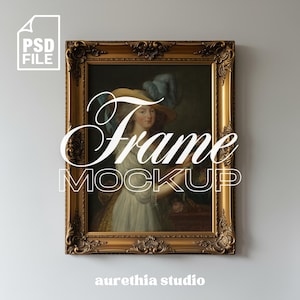 Vintage Gold Frame Mockup, 5x7 Vertical Frame Mockup, Frame PSD for Prints & Artwork, Poster Mockup, Frame Mockup Template for Photoshop